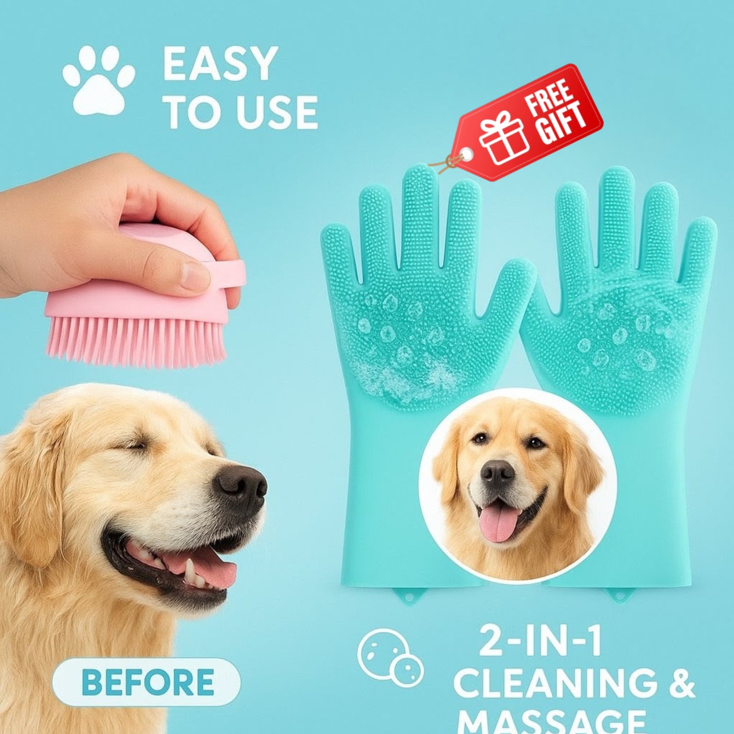Silicone Dog Bath Brush/Free Pet Massage Glov🧤